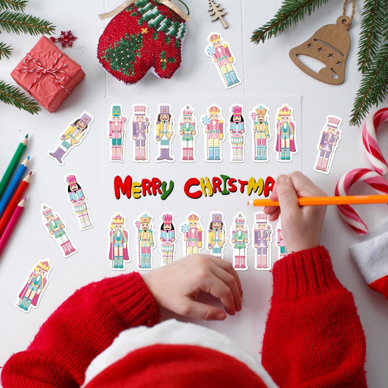 وولاين Whaline 1000 جهاز كمبيوتر شخصى عيد الميلاد ملصقات كسارة البندق لفة الوردي الكرتون كسارة البندق ملصقات ذاتية اللصق لعيد الميلاد عيد ميلاد عطلة سجل القصاصات مجلة ديكور المغلف، 8 تصاميم - Image 5